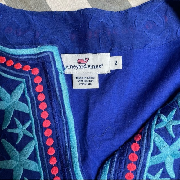 Vineyard Vines Blue 2 Starfish Embroidered Silk Blend Lined Tunic Shirt/Dress - Picture 7 of 11